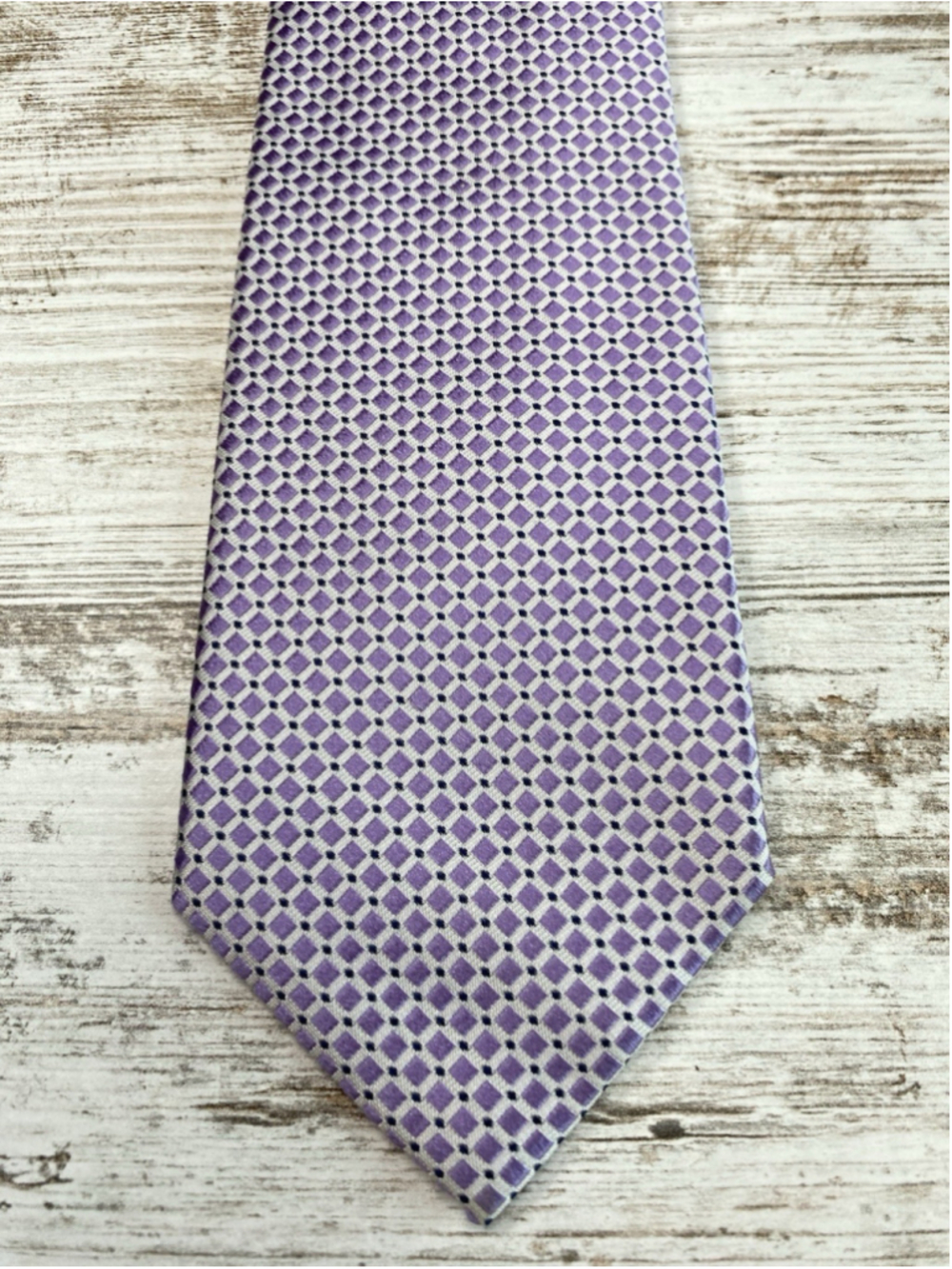 BRUNO PIATTELLI ROMA 100% Silk Handmade Tie Lavender Purple Silver Geometric 60”